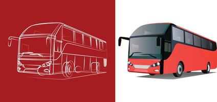 Bus frontal on going illustration side view with line art vector