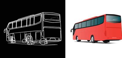 Bus on going illustration back view with line art vector