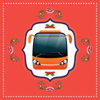 Bus front view in a colorful background. vector
