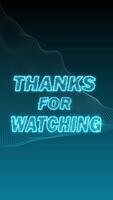 Thanks for watching - Neon lettering on blue background with wave. video