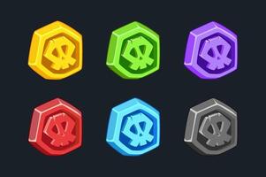 Set of Pirate coins or black marks. Casual game icons with skull. GUI UI for web, game or app. Interface element. Pirate treasure vector