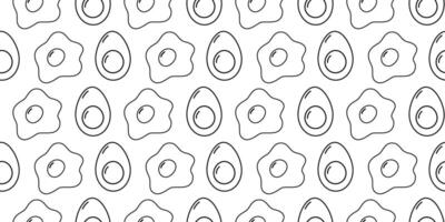 Outline Fried and Hard boiled Eggs with yolk Seamless Pattern Culinary Food Poster Background idea. Isolated design Wallpaper Thematic Menu or Recipe Cards Wrapping or web promo banner, leaflet vector