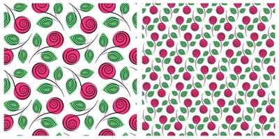 Freehand Blossom Rose bud on stick Stylized Seamless Patterns Design idea Transparent Background Set. Isolated design Wrapping Wallpaper Thematic cards or web promo banner, leaflets, label, tag vector