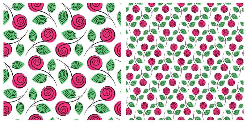 Freehand Blossom Rose bud on stick Stylized Seamless Patterns Design idea Transparent Background Set. Isolated design Wrapping Wallpaper Thematic cards or web promo banner, leaflets, label, tag