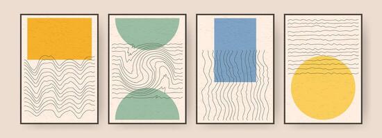 Retro poster set with primitive shapes and lines vector