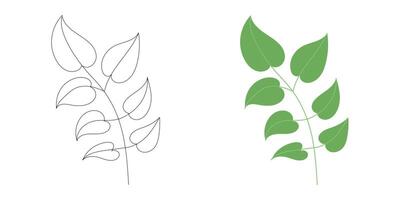 Bright green branch with smooth leaves in a clean style, ideal for botanical art, eco projects, garden visuals, and organic design concepts vector