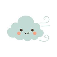Mint green cloud with smiling face and wind swirls, great for soft weather illustrations, sky decor, and breezy air movement designs vector
