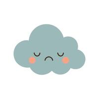 Moody gray cloud with closed eyes and soft frown, perfect for emotional weather icons, quiet sky moods, and simple cartoon-style illustrations vector