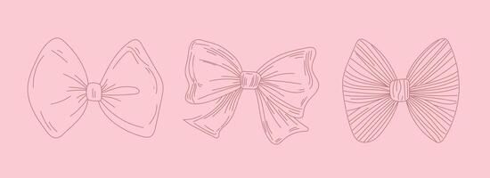Elegant outline ribbon sketches in pink for cards, tags, and minimalist design, ideal for feminine graphics, frames, and decorative accents vector