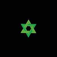 Green Interwoven Star of David or Double Triangle Monogram with black background. vector