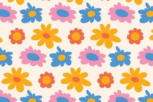 A floral pattern featuring retro style daisies in a cheerful pastel color palette. Ideal for packaging, textile, web, and stationery design. vector