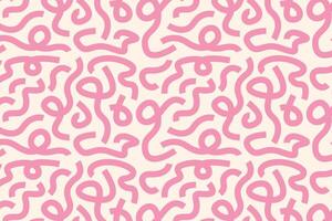 A modern pattern of abstract squiggles in pink on a cream background. Great for textiles, packaging, branding, and web design. vector