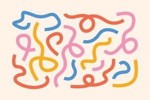 A playful set of abstract hand drawn squiggles and lines in a retro color palette. Great for overlays, compositions, digital collages, and creative projects. vector