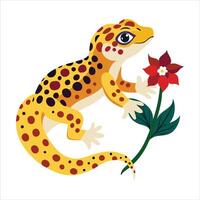 leopard gecko with flower vector