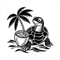 sea turtle enjoying a coconut drink vector