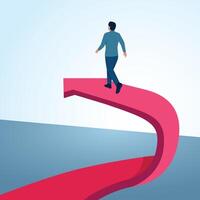 A man walking on an arrow that changes direction. A metaphorical illustration for better change, changing opportunities and business strategies. vector