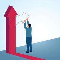 A man changes the direction of the arrow to the side. A metaphorical illustration for better changes, changing opportunities and business strategies. vector