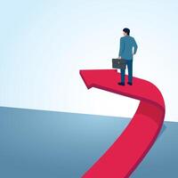 A man standing on an arrow that changes direction. A metaphorical illustration for better changes, changing opportunities and business strategies. vector