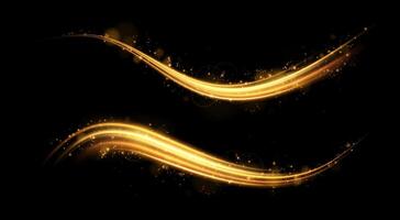 Stunning Visual Effects Are Created by Beautiful Golden Light Waves Set Against a Deep Dark Background vector