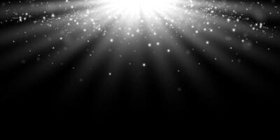 Dramatic Light Rays Illuminated by Glittering Particles Set Against a Dark Background, Creating an Enchanting Scene vector