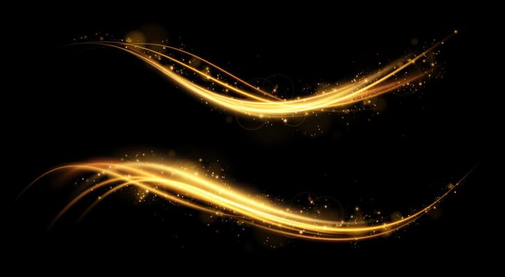 Stunningly Elegant Golden Light Streaks Present on a Rich Black Background Perfect for Various Design Applications