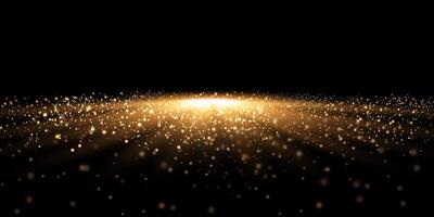 Golden particles and radiant light rays against a deep black background create a stunning visual experience vector