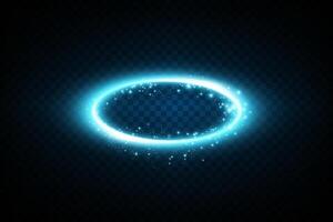 A Beautiful Glowing Blue Light Circle Surrounded by Sparkles on a Dark Background, Creating a Captivating Scene vector