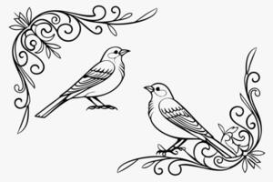 Design of Two birds in a frame with floral design vector
