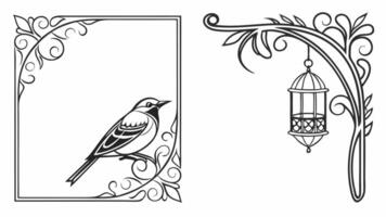 Bird and bird cage frame with ornate design vector