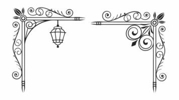 Two black and white illustrations of a lamp and a sign vector