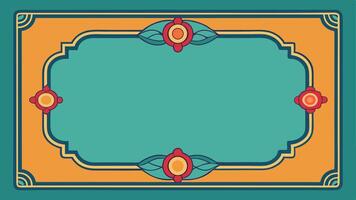 Design of An ornate frame with a blue background and orange flowers vector