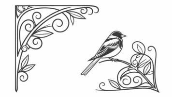Design of A black and white drawing of a bird sitting on a branch vector