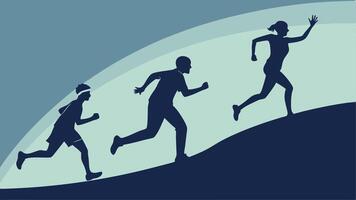 three people running on a hill vector
