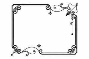 design of A black and white drawing of a frame with a scroll vector
