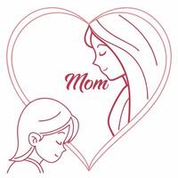 Heart-shaped outline formed by a mother and daughter, symbolizing unity, love, and maternal connection. vector