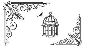Bird cage and ornate frame vector