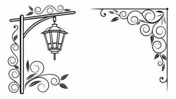 A black and white drawing of a lamp and a lantern vector