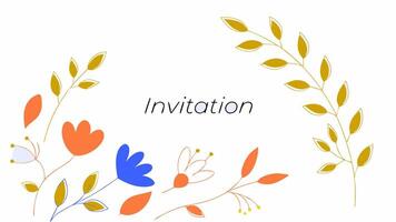 invitation card with flowers and leaves on a white background vector