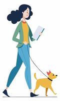 woman walking with dog illustration vector