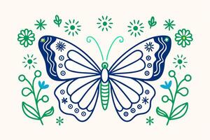 A Butterfly Adorned with Flowers and Leaves, Blending Nature's Beauty in One Elegant Design vector