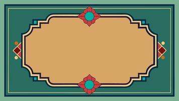 An ornate frame with a turquoise background and red and green flowers vector