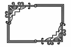 A black and white drawing of a frame with a scroll design. vector