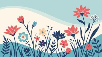 flowers and grass in a field with a blue sky vector