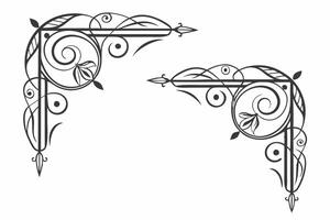 design of Two ornate corner brackets with swirls and leaves vector