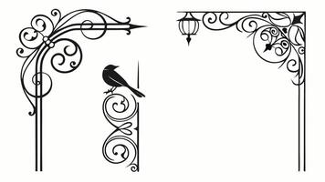 A black and white illustration of a bird on a post design. vector