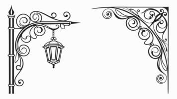 Design of A black and white drawing of a lamp post and a lantern vector