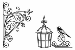 design of A bird and a lantern are shown in an ornate design vector