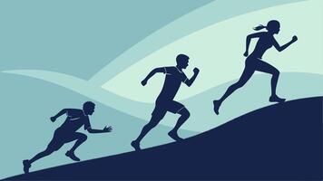 a group of people running up a hill vector