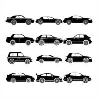 black and white silhouettes of different types of cars vector