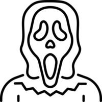 A character wearing a scream mask, line icon vector